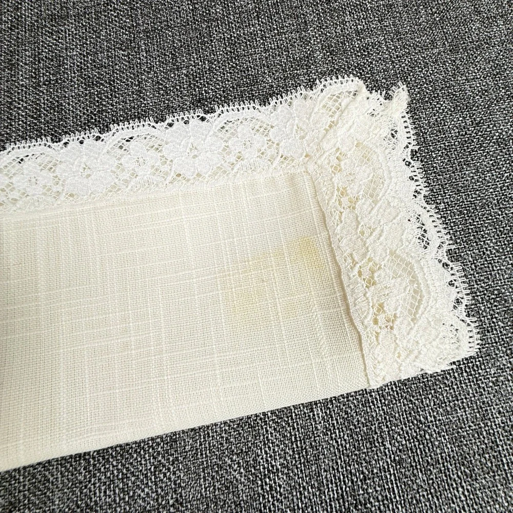 Vintage Lace Trim Cloth Napkin Set 10pc Green Cream White Linen Lot of 8